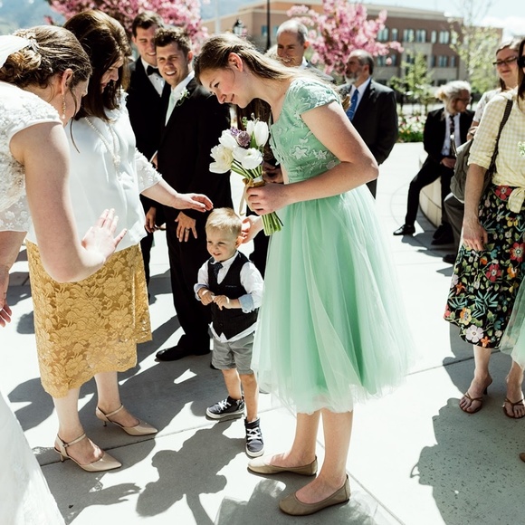 Mint green bridesmaids dresses tea length - Picture 4 of 8